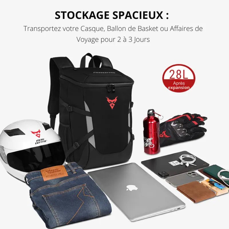 Sac à dos moto étanche 24/28L | MC - 0137 – Ergonomique, Grande Capacité et Sécurité Réfléchissante - LE PRATIQUE DU MOTARD