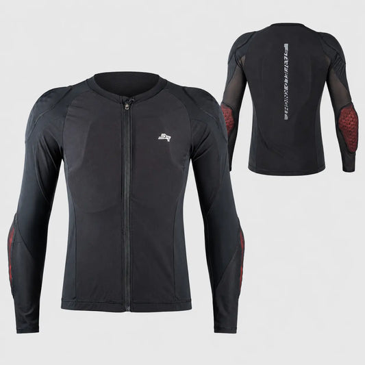 Gilet protection moto homme sous veste BreezeShield noir, vue avant et arrière