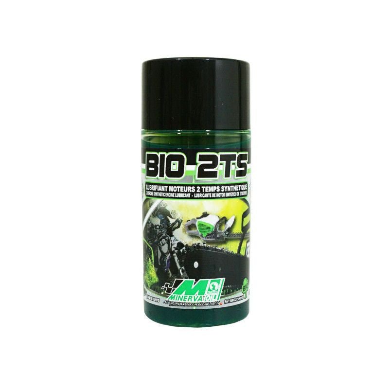 HUILE MOTEUR 2 TEMPS MINERVA 50 A BOITE/MOTO 2TS 100% SYNTHESE, BIO DEGRADABLE (DOSETTE 125 ml - 1 DOSETTE POUR 5L DE CARBURANT) (100% MADE IN FRANCE) - LE PRATIQUE DU MOTARD