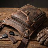 Héritage™ — Sacoche de Jambe vintage en Cuir de Vachette Ciré - LE PRATIQUE DU MOTARD