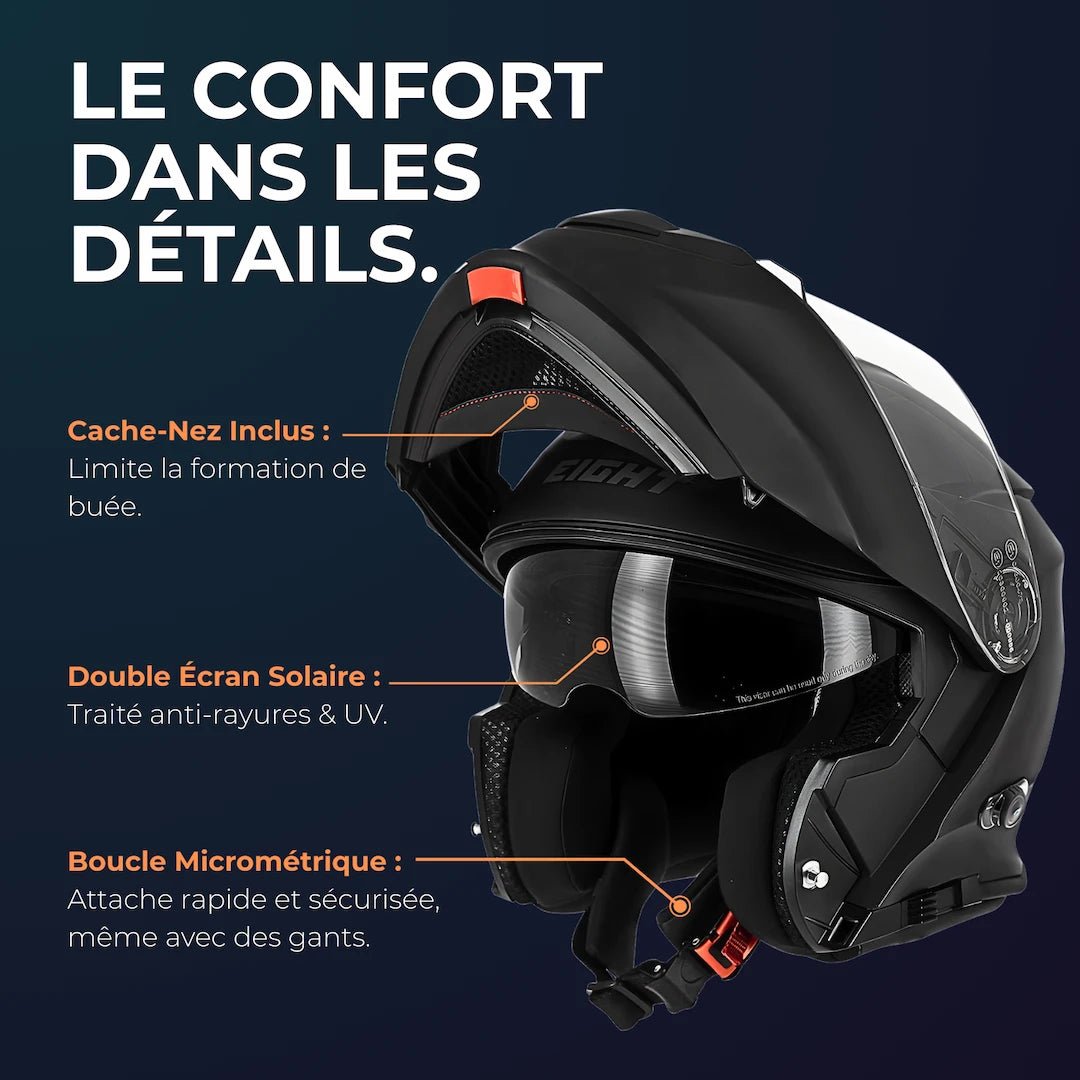 Casque modulable Bluetooth Intégré - Noir Mat - LE PRATIQUE DU MOTARD