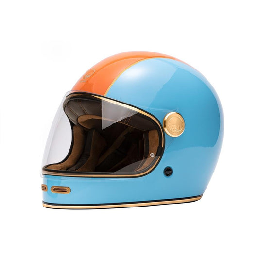 Casque moto Intégral Vintage | Marko™ FULLMOON 2 Bleu Orange - LE PRATIQUE DU MOTARD