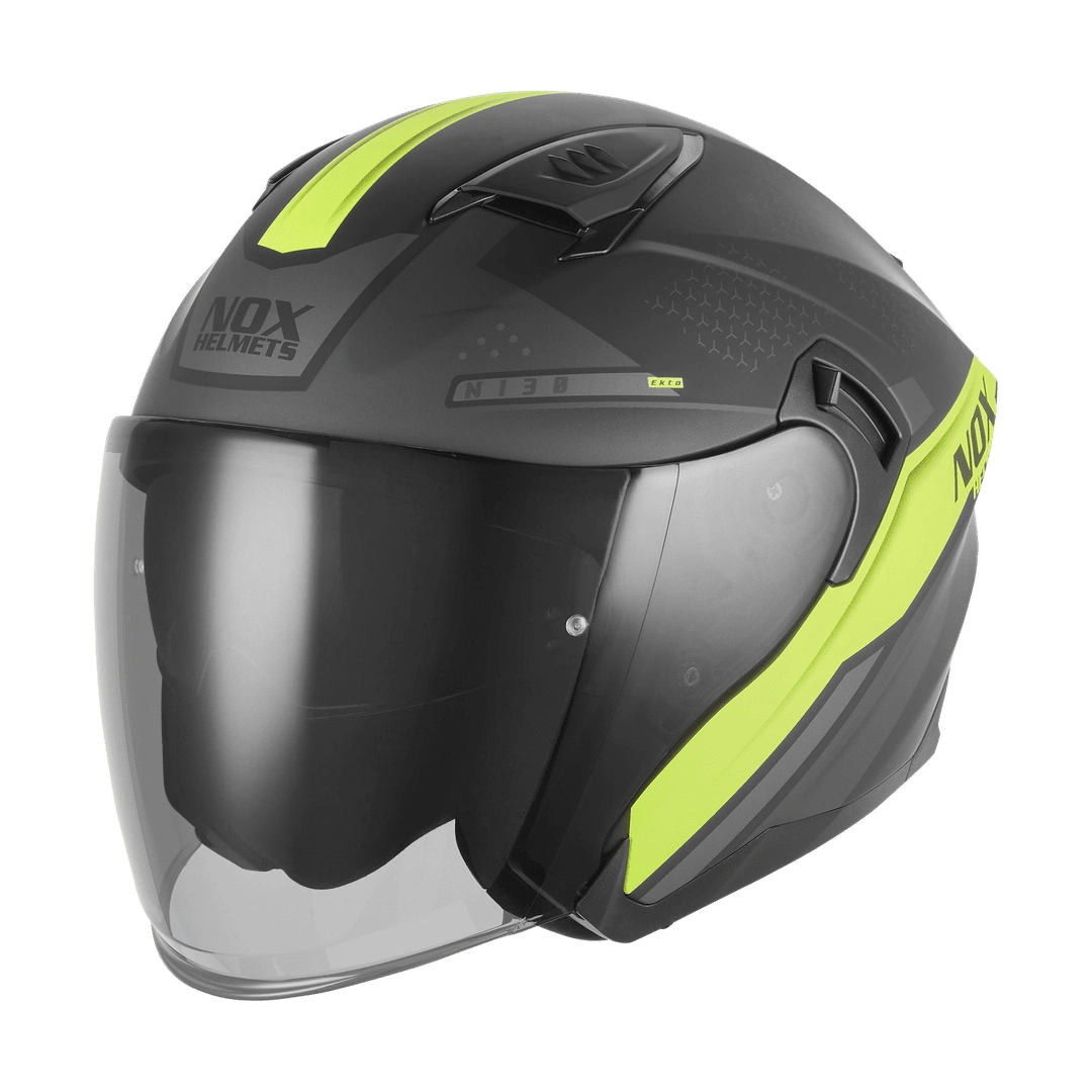 Casque Moto Jet N130 Ekto Noir Mat Jaune Fluo | NOX - LE PRATIQUE DU MOTARD