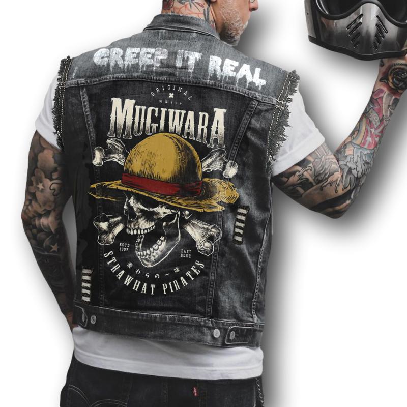 Veste en jean sans manche homme – Mugiwara Biker™” - LE PRATIQUE DU MOTARD