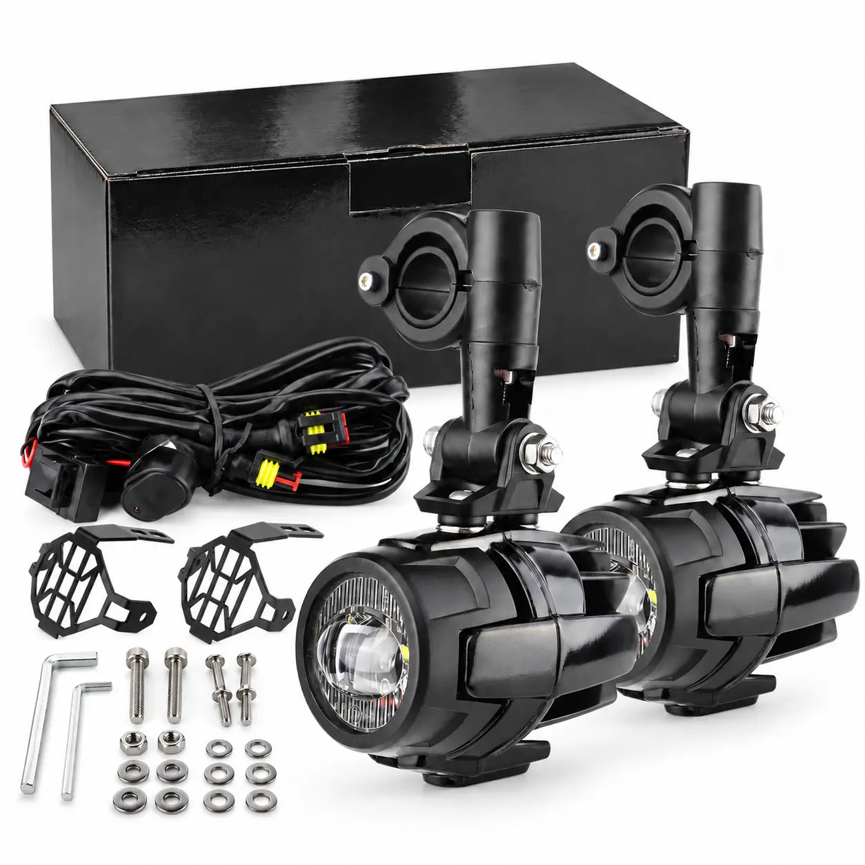 Kit projecteurs LED moto G2S - contenu du kit câblage et supports inclus