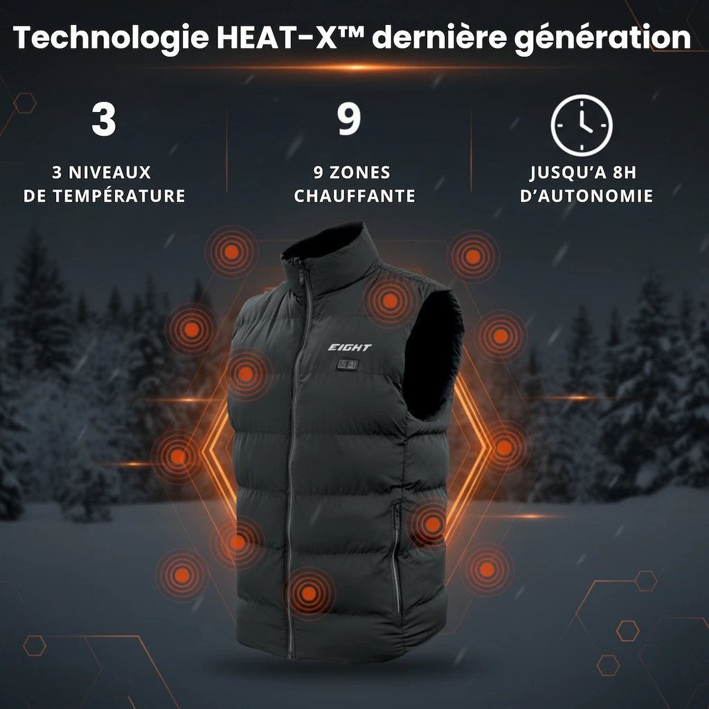 Gilet Chauffant EIGHT MAGMA - 9 Zones Chauffantes - Anti - Froid Professionnel - Moto & Outdoor - LE PRATIQUE DU MOTARD