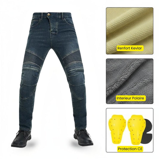Jean Moto Hiver Homme Doublé Polaire | Renforts Kevlar & Protections CE - LE PRATIQUE DU MOTARD