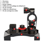 Pince à ressort du support téléphone moto Thunder accueillant un smartphone par le haut