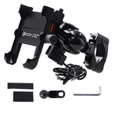 Support téléphone moto aluminium RideOne monté sur guidon, coloris noir et gris