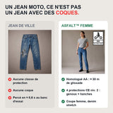 Comparatif jean de ville et jean moto femme homologué AA Asfalt avec 4 protections CE niveau 2
