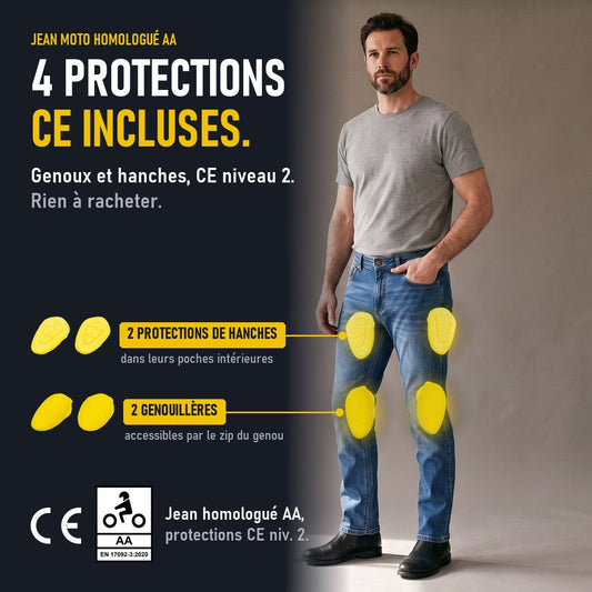 Jean Moto Homme Homologué AA — Coques Genoux et Hanches Incluses | ASFALT™