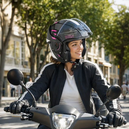 Casque Moto Modulable Réversible Spinner Ark Blanc Rose | NOX en situation