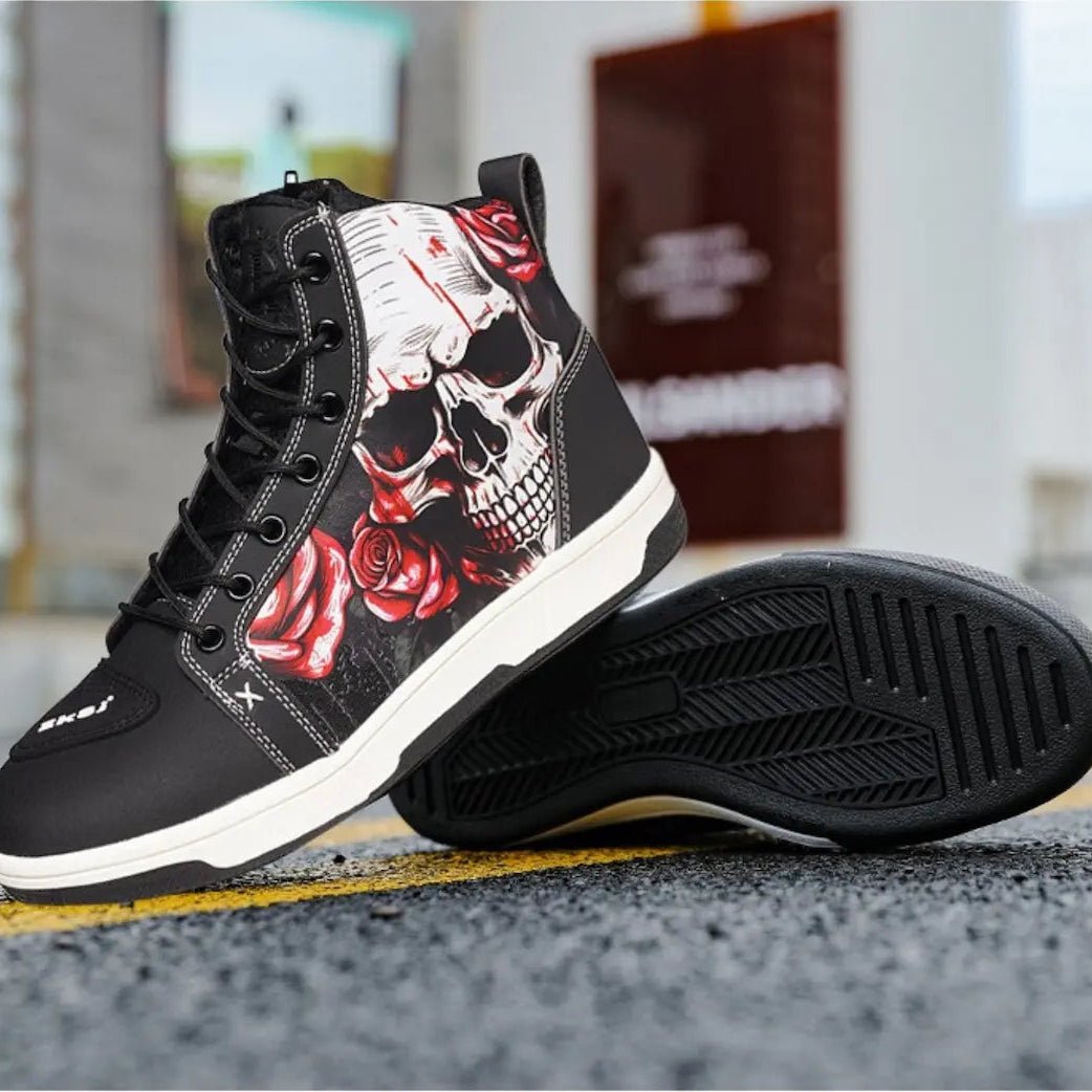 Basket Moto Skull & Roses Montante | URBANDARK™ - LE PRATIQUE DU MOTARD