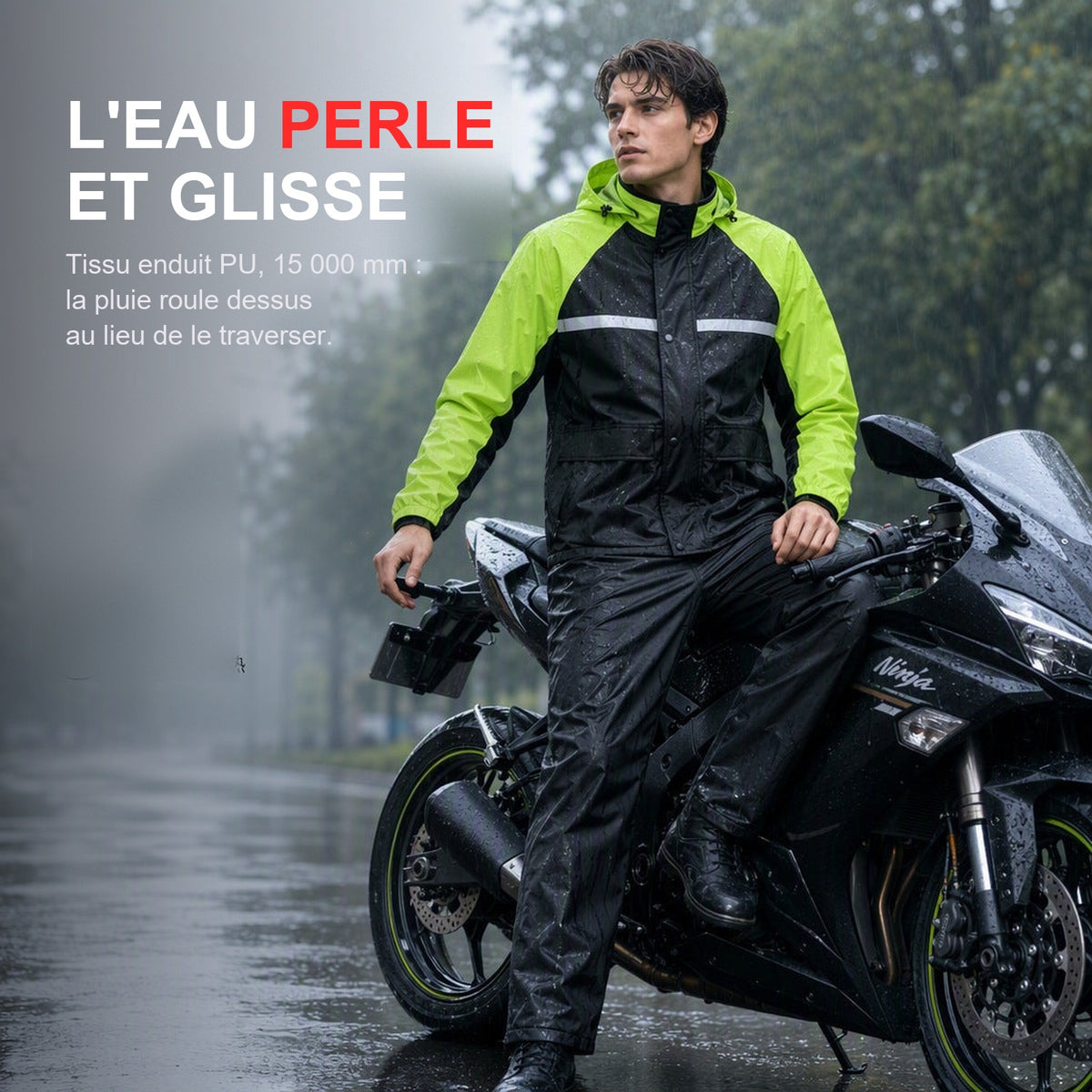 Reflective Motorcycle Rain Jacket and Pants Set — Le tissu