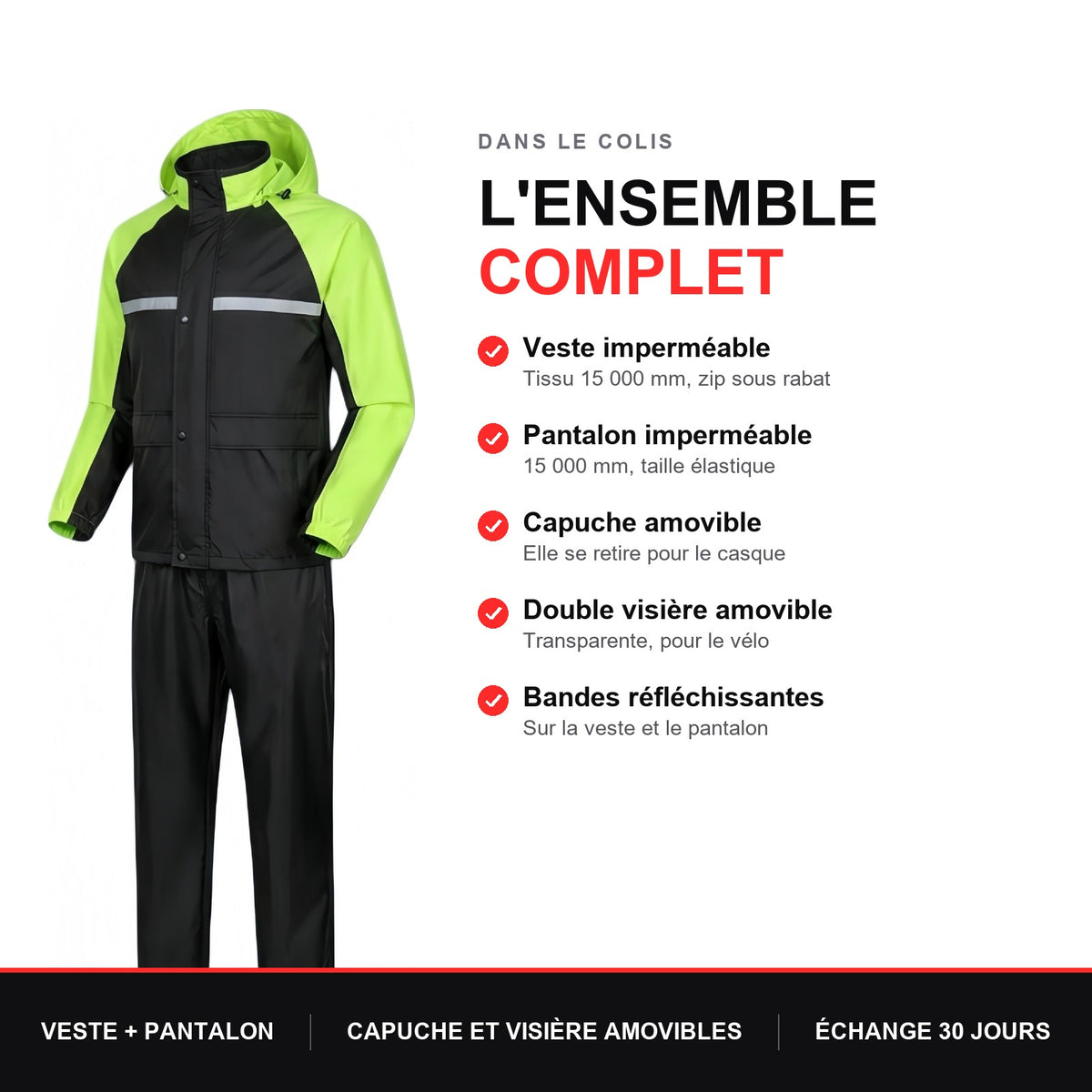 Reflective Motorcycle Rain Jacket and Pants Set — Dans le colis