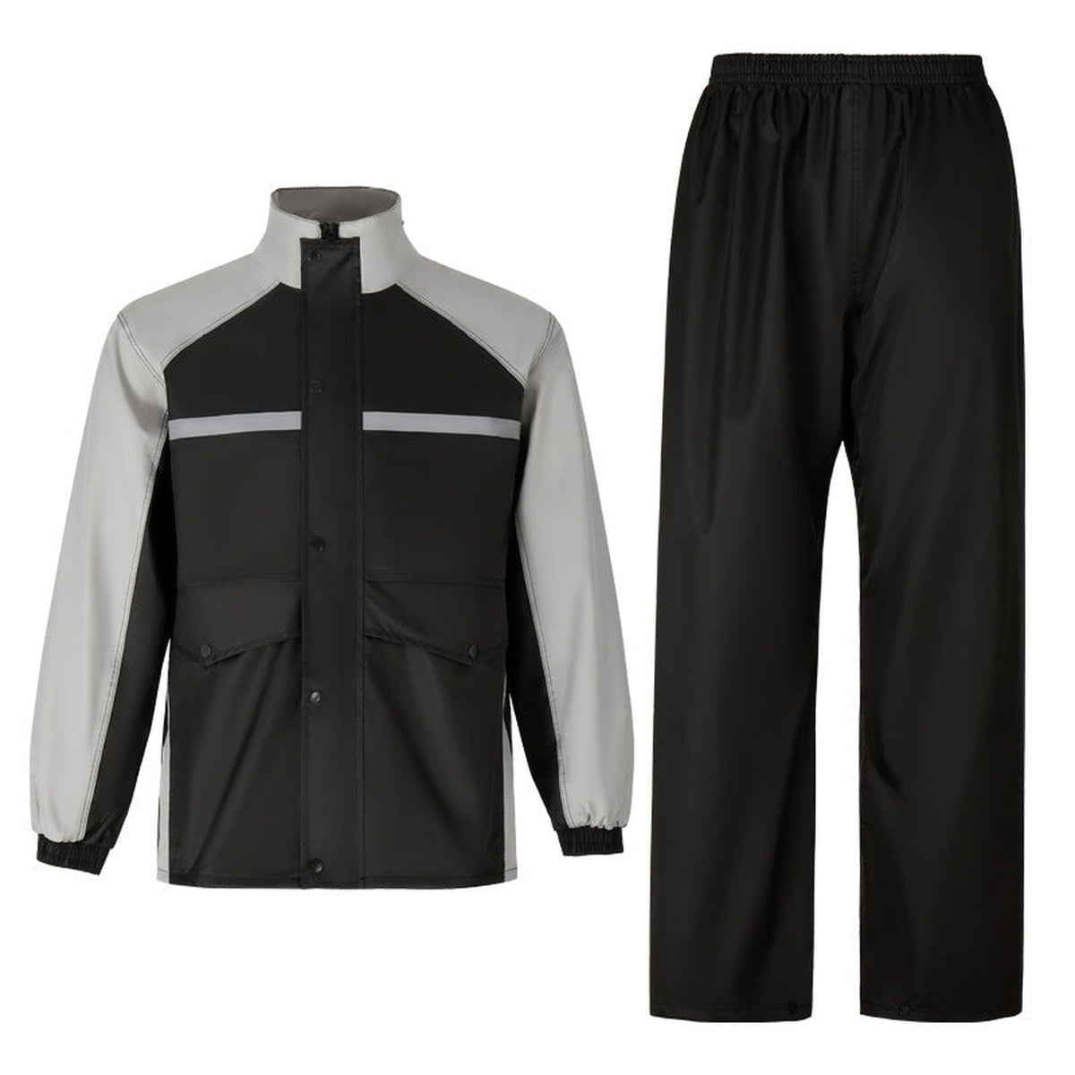 Reflective Motorcycle Rain Jacket and Pants Set — Coloris gris