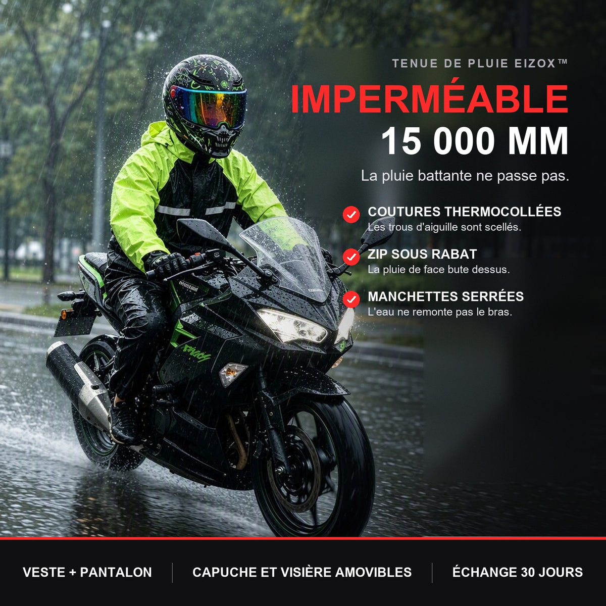 Reflective Motorcycle Rain Jacket and Pants Set — Imperméable
