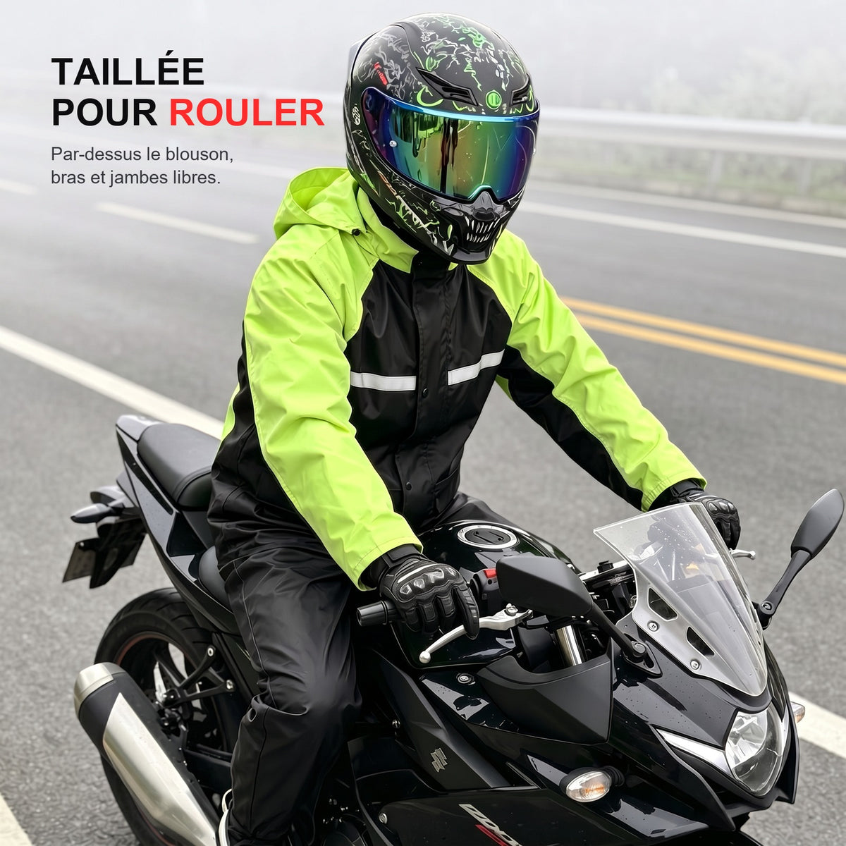 Reflective Motorcycle Rain Jacket and Pants Set — À moto
