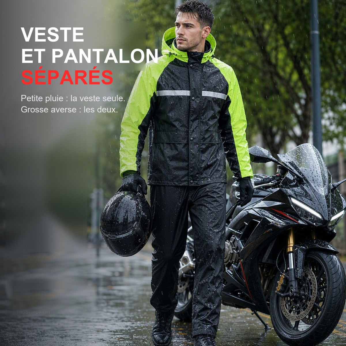 Reflective Motorcycle Rain Jacket and Pants Set — Deux pièces