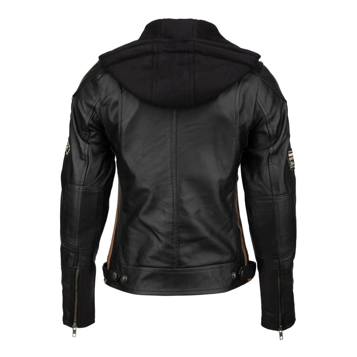 Blouson cuir moto femme style vintage | LEGENDARY 58™ Noir — La capuche