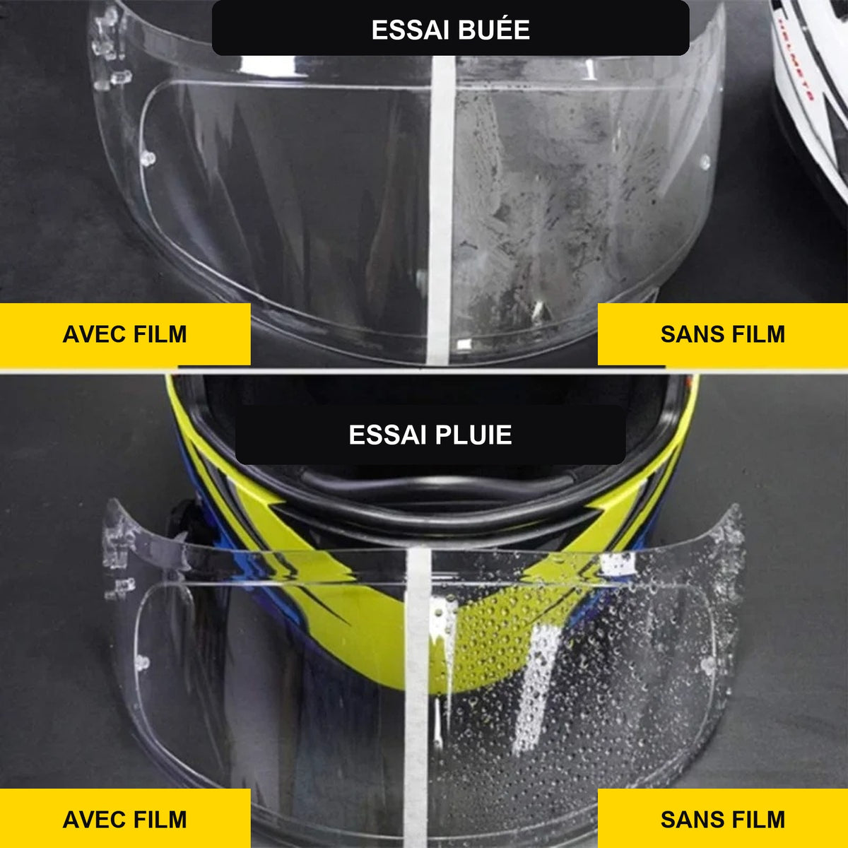 Film Anti-Buée Casque Moto & Anti-Pluie Visière – Universel — Les deux essais