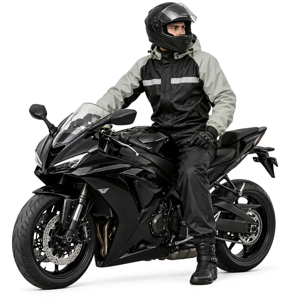 Reflective Motorcycle Rain Jacket and Pants Set — 