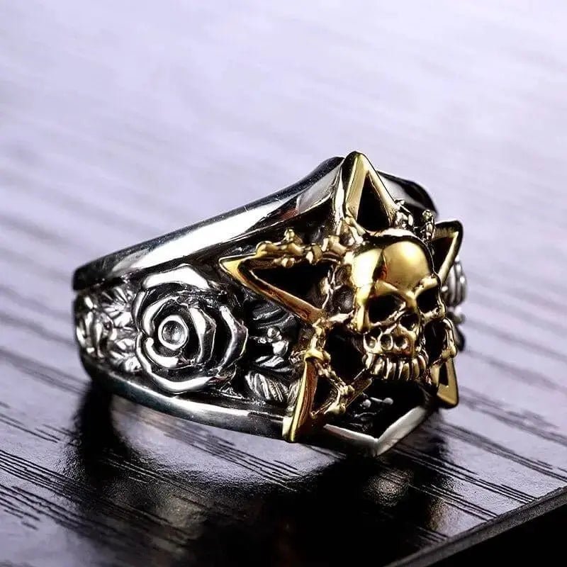 Bague motard étoile dorée (Argent) - LE PRATIQUE DU MOTARD