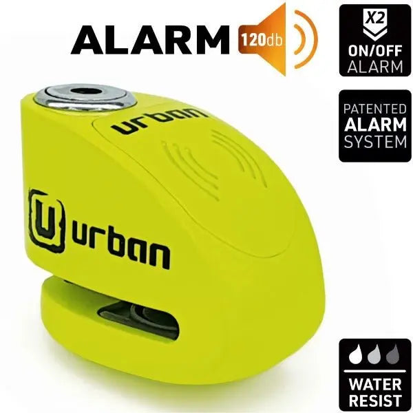 Bloque Disque Moto avec Alarme - Urban 6 mm Jaune Fluo - Le Pratique du Motard