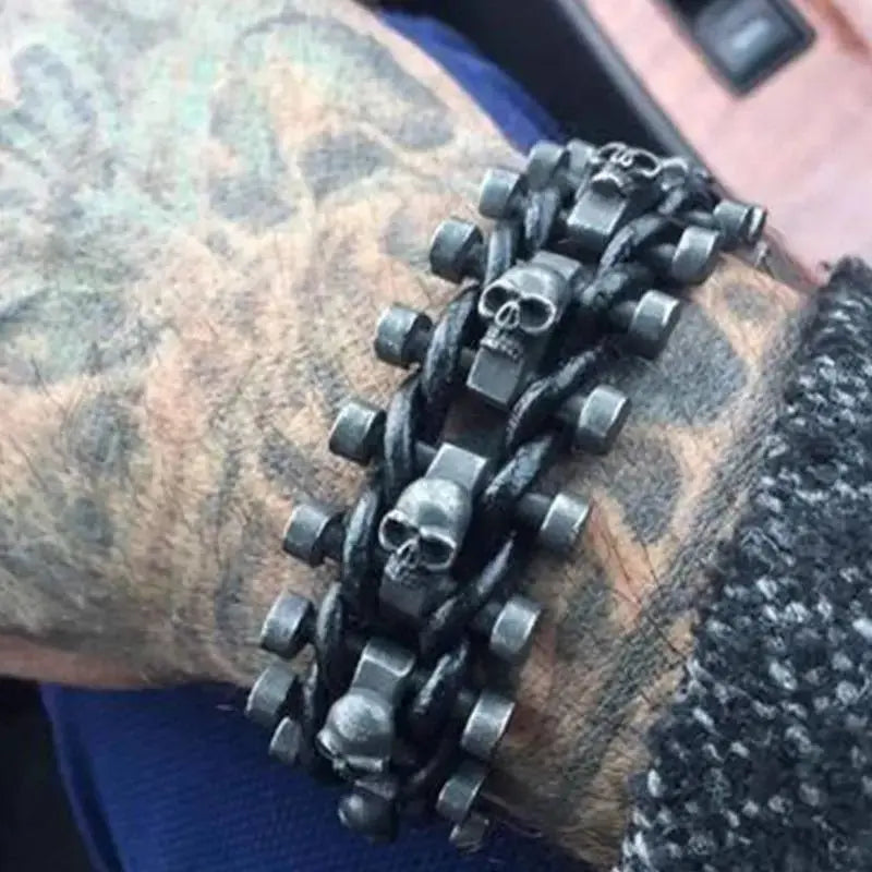 Bracelet Biker cuir et acier - Le Pratique du Motard