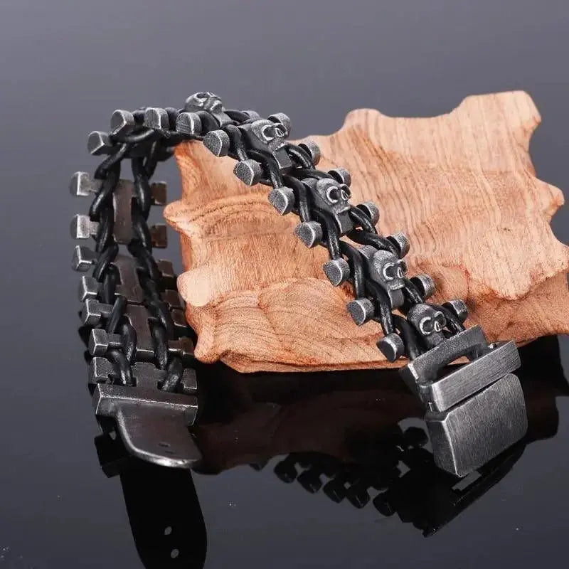 Bracelet Biker cuir et acier - Le Pratique du Motard