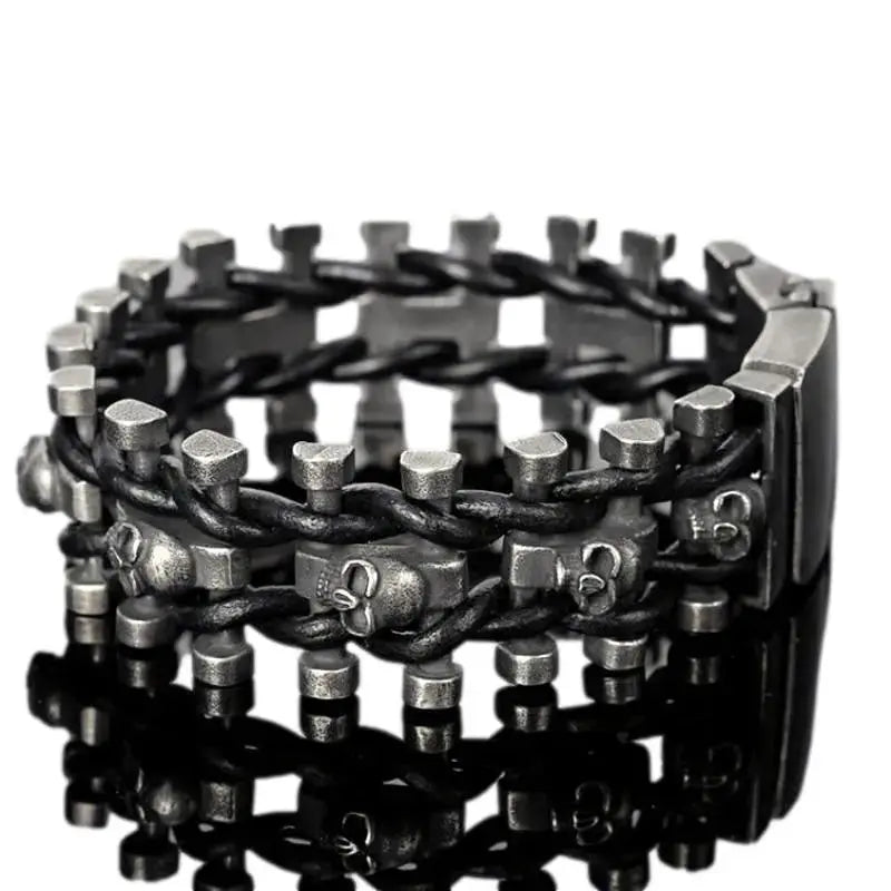 Bracelet Biker cuir et acier - Le Pratique du Motard