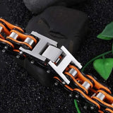 BRACELET CHAINE DE MOTO ORANGE ET NOIR - Le Pratique du Motard