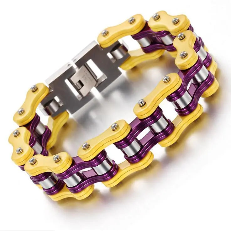 Bracelet chaine de moto - Violet et Jaune Le Pratique du Motard