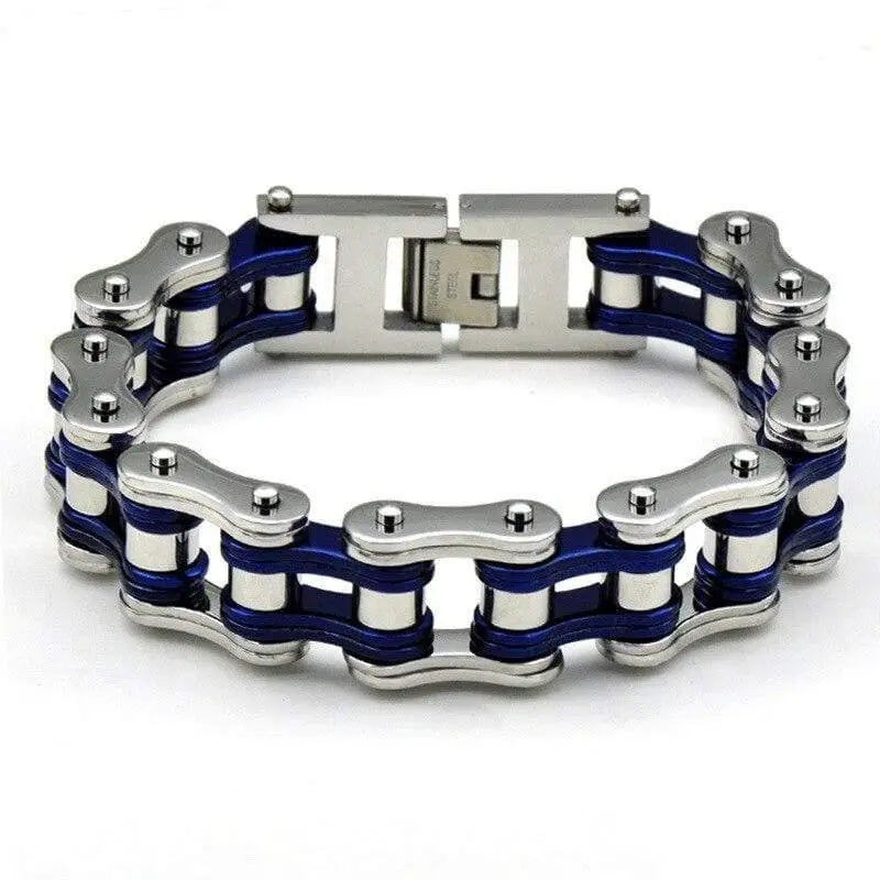 Bracelet chaine moto Argent et Bleu Le Pratique du Motard