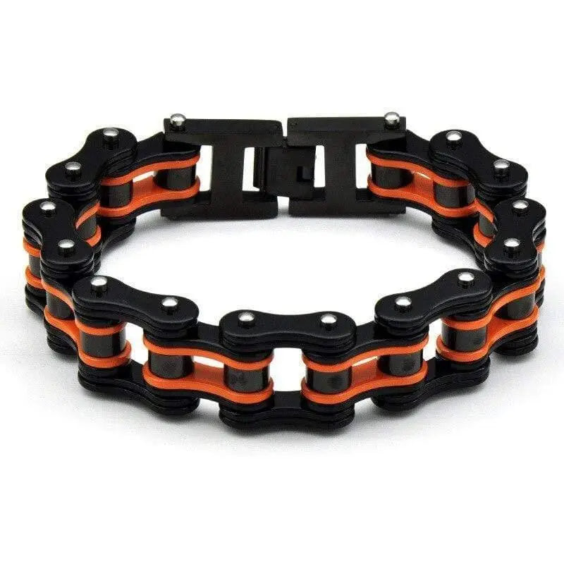 Bracelet Chaine Moto Noir et Orange Le Pratique du Motard