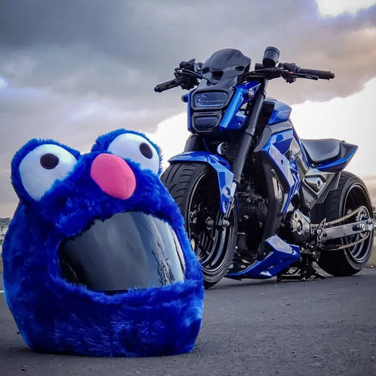 Couvre Casque Moto - Peluche bleu - Le Pratique du Motard