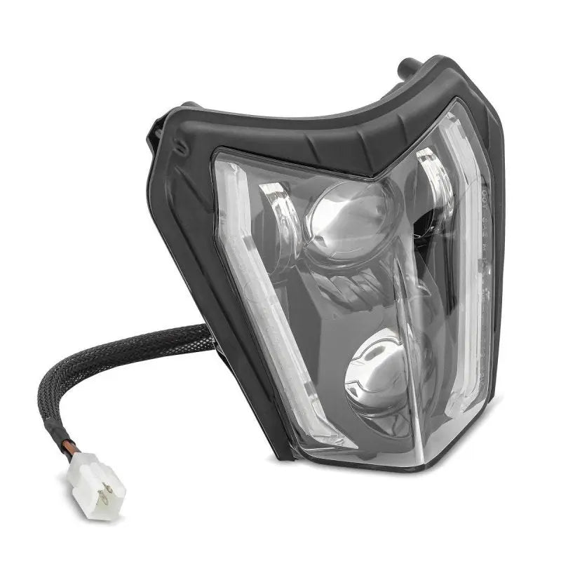 Lampe de Phare LED moto ECE homologuée + Plaque Enduro Offroad Universel XDure SW2 DRL blanc Le Pratique du Motard