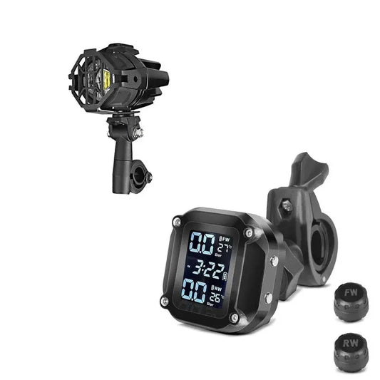 Pack : Phare additionnels LED moto + Système de surveillance de la pression des pneus avec indicateur de température Le Pratique du Motard