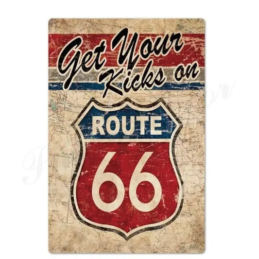 Plaque métallique décorative ROUTE66 - Le Pratique du Motard