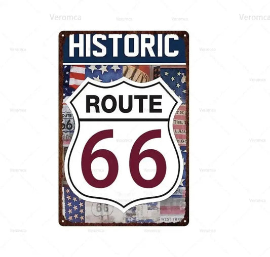 Plaque métallique Route 66 - Le Pratique du Motard