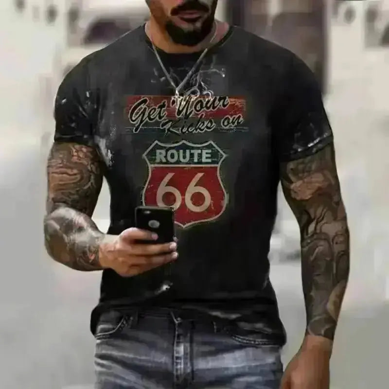 T-shirt pour homme Route 66 Vintage - Le Pratique du Motard