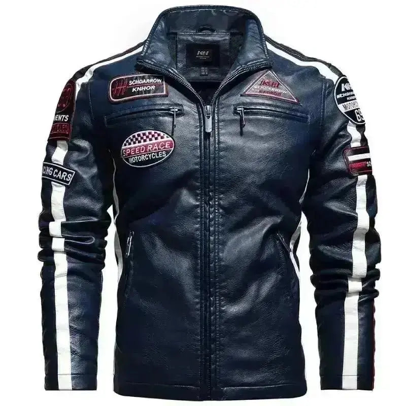 Veste cuir biker vintage - Speed RACE Bleu - Le Pratique du Motard