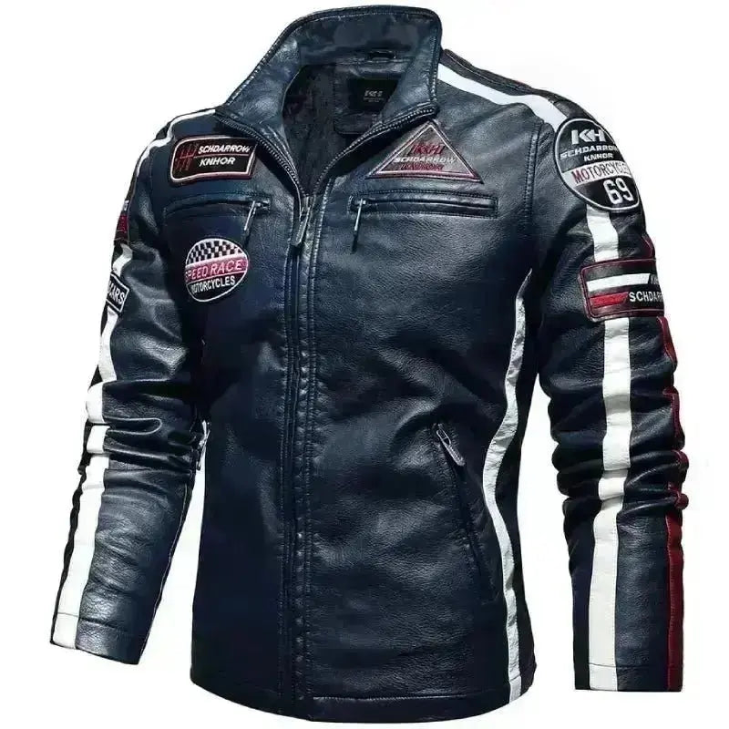 Veste cuir biker vintage - Speed RACE Bleu - Le Pratique du Motard