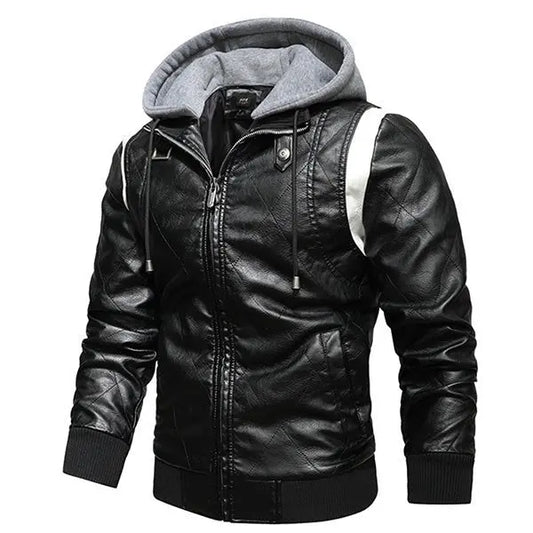 Veste en Cuir avec Capuche - Noir Le Pratique du Motard